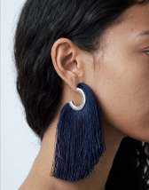 Topshop Franklin hoop tassel earrings in navy