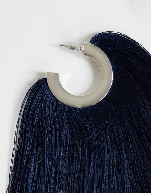 Topshop Franklin hoop tassel earrings in navy, 4 of 4