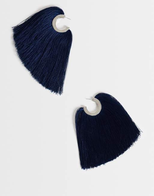 Topshop Franklin hoop tassel earrings in navy, 5 of 5