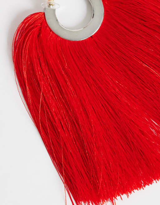 Topshop Franklin ringoorbellen met kwastje in rood, 3 van 4
