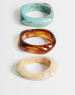 Freddie 3 pack resin bangles in cream, turquoise and brown