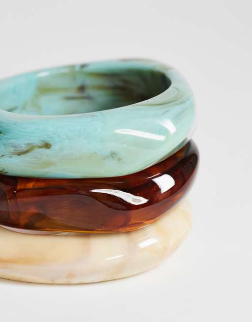 Topshop Freddie 3 pack resin bangles in cream, turquoise and brown, 2 of 3