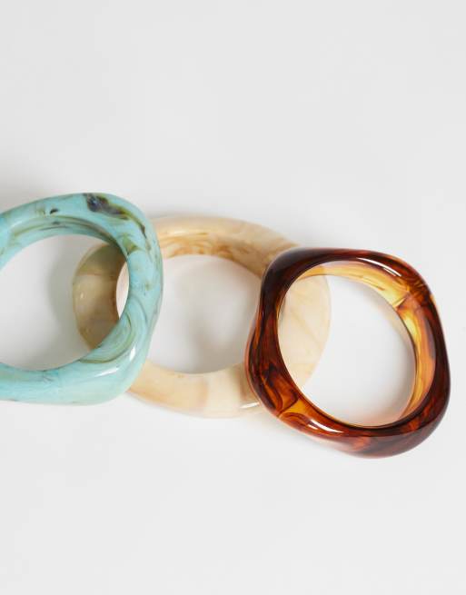 Topshop - Freddie - Lot de 3 bracelets joncs en résine - Crème, turquoise et marron, 3 de 3
