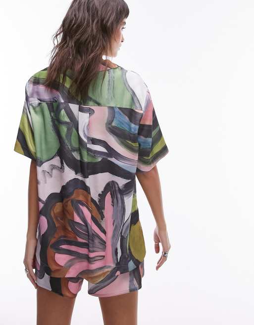 Topshop – Freizeithemd aus Satin mit buntem Wirbelmuster, Kombiteil, 3 von 4