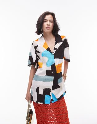 Topshop - Freizeithemdbluse mit Sternmuster im Blockfarbendesign-Bunt