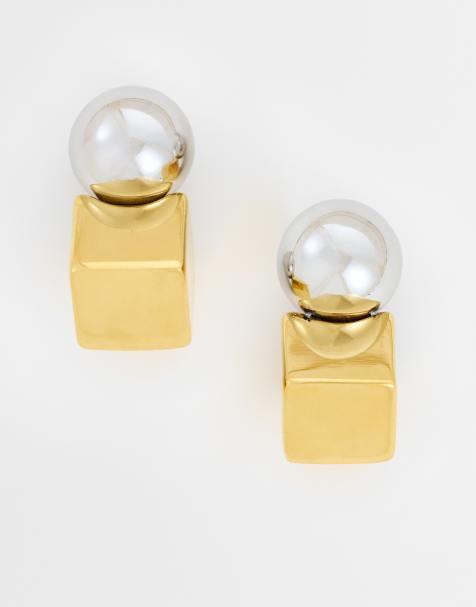 Topshop Freya boucle d’oreille puce en acier inoxydable bicolore argent et doré - view 1