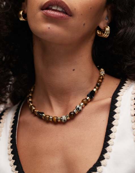 Topshop - Freya - Collier à perles variées - Marron et doré - view 1