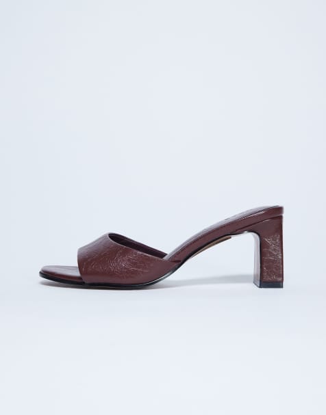 Topshop Freya heeled mules in burgundy - view 1