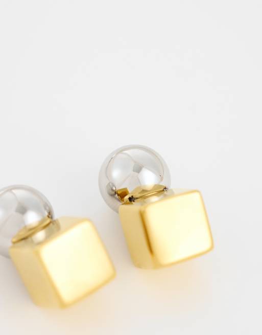 Topshop Freya stainless steel two tone stud earring in silver and gold, 3 of 4