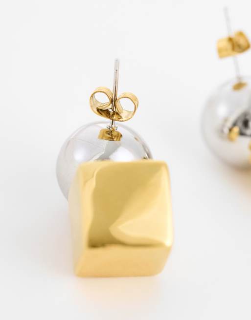 Topshop Freya stainless steel two tone stud earring in silver and gold, 4 of 4