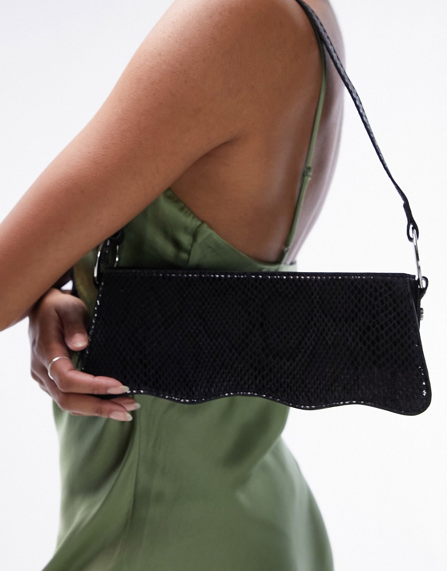 Topshop Freya wavy shoulder bag in black lizard