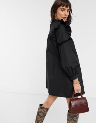 black stripe frill detail mini dress