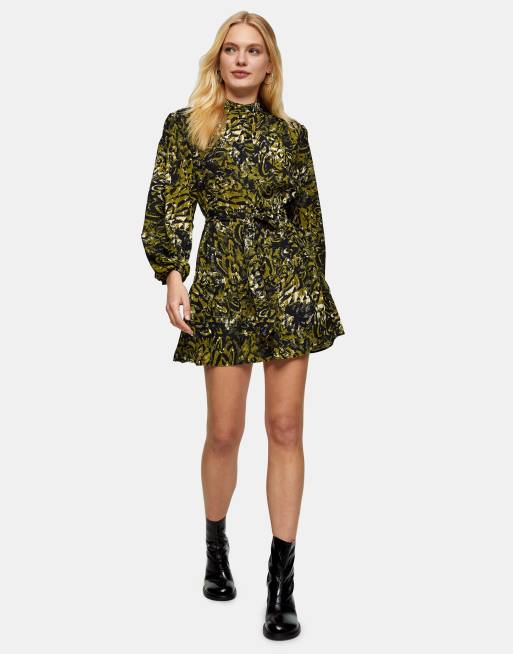 Topshop green leopard on sale dress