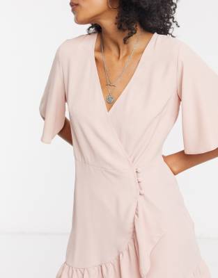 pink frill wrap dress