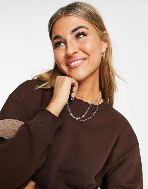 Topshop frill neck sweat in chocolate | ASOS