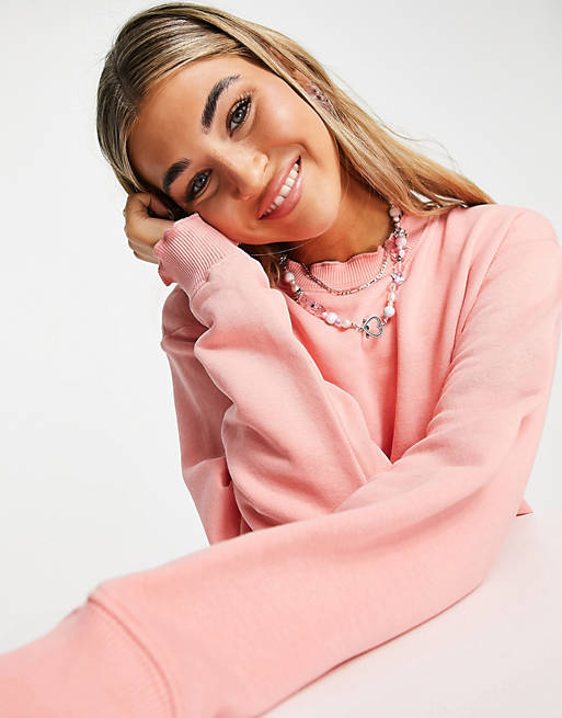  Topshop frill neck sweat in pink 