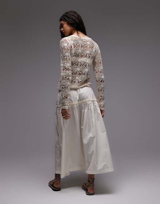 Topshop frill poplin full skirt in ivory, 2 of 5