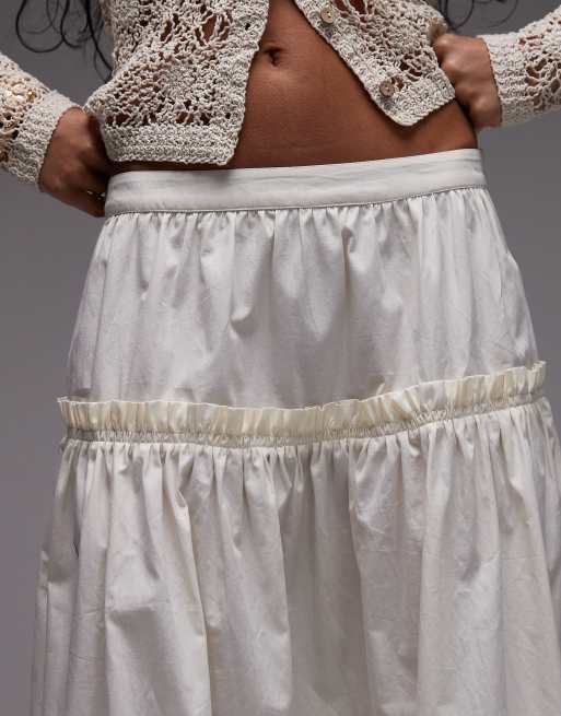 Topshop frill poplin full skirt in ivory, 3 of 5