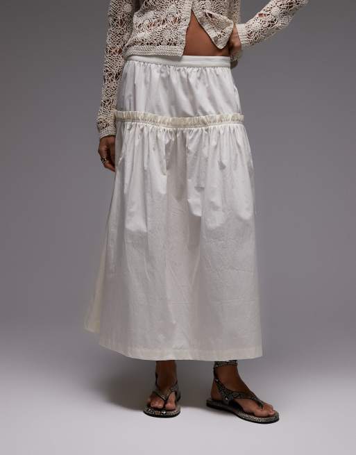 Topshop frill poplin full skirt in ivory, 4 of 5