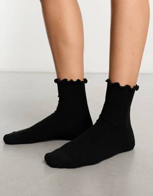 Topshop Frill Socks In Black