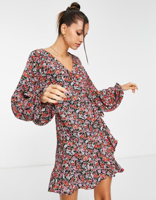 Topshop red best sale floral wrap dress