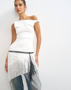 Fringe cord belt in black