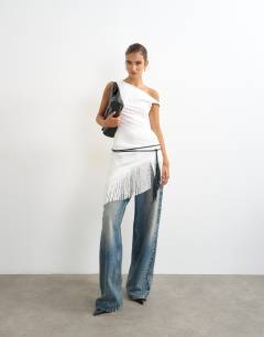 Model wearing Fringe cord belt in black