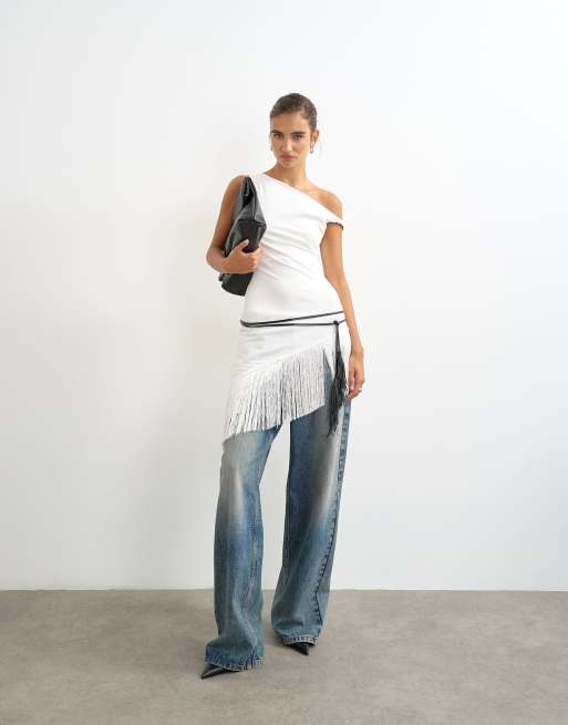 Topshop fringe cord belt in black, 3 of 4