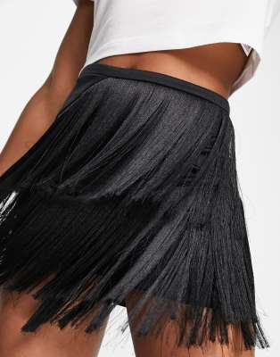 Topshop fringe mini skirt in black