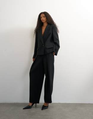 Topshop Front Pleat Wide Leg Trouser In Black