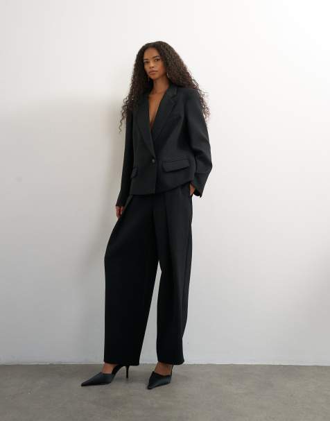 Topshop front pleat wide leg trouser in black - view 1