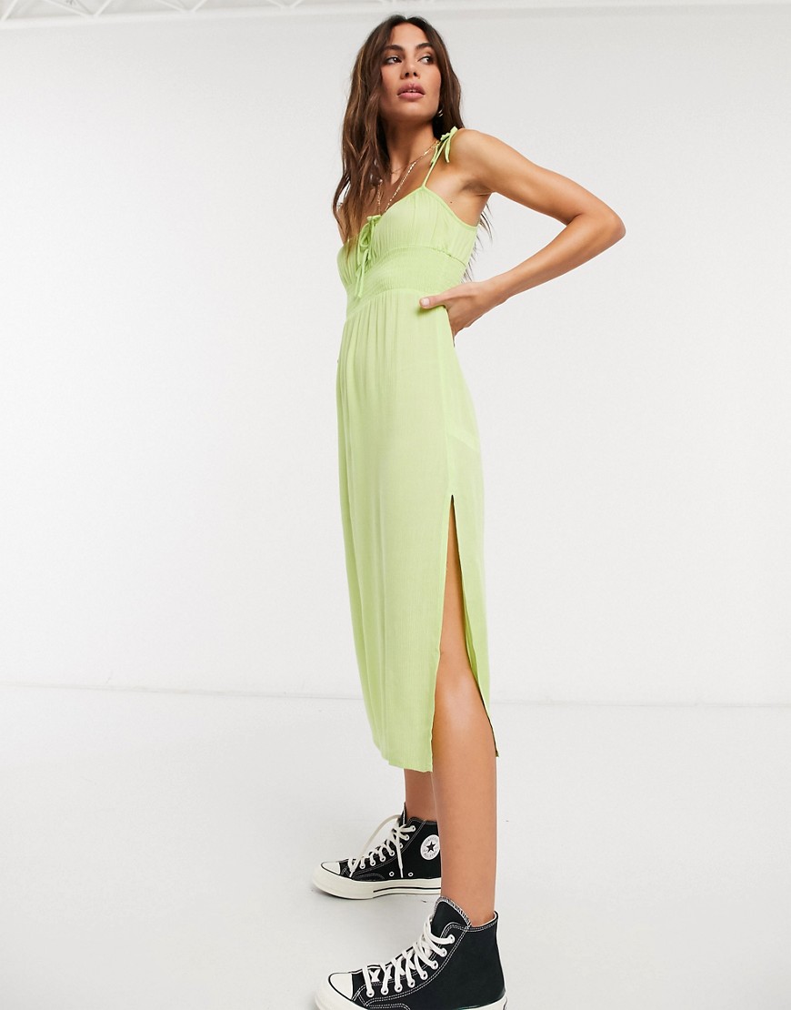 Topshop Ruched Front Midi Dress In Lime-multi
