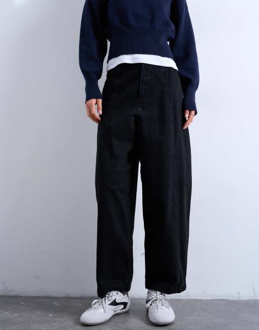 Topshop front seam detail balloon twill pants in black, 2 of 5