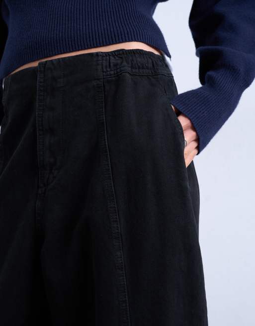 Topshop front seam detail balloon twill pants in black, 4 of 5