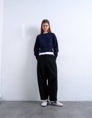 Topshop Women's Black Front Seam Detail Balloon Twill Trouser In