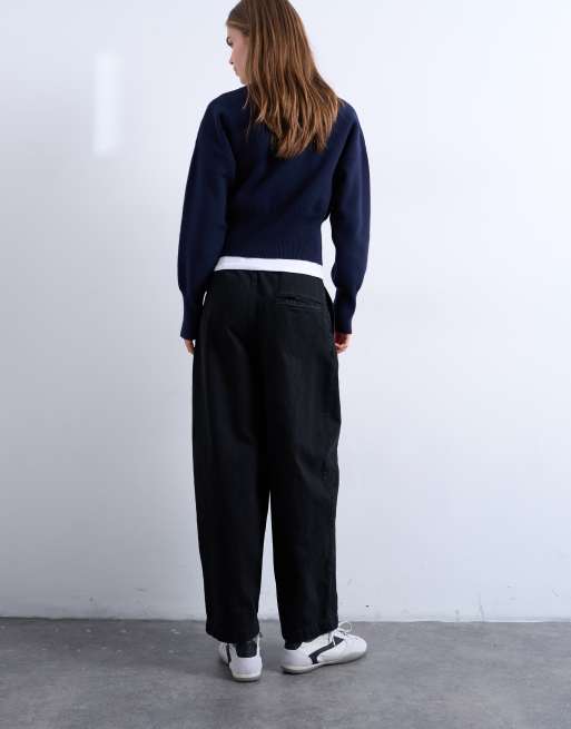 Topshop front seam detail balloon twill trouser in black, 5 of 5