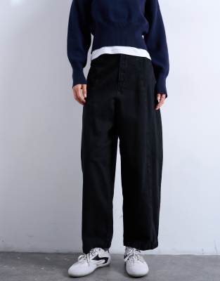 Topshop Front Seam Detailing Balloon Twill Pants In Black
