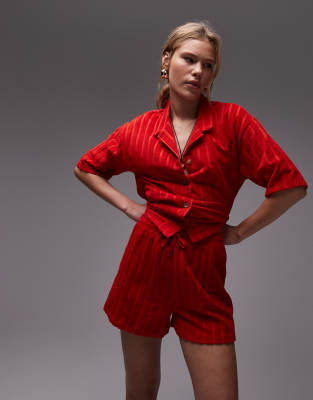 Topshop - Frottee-Shorts in Boxy-Passform in Rot, Kombiteil
