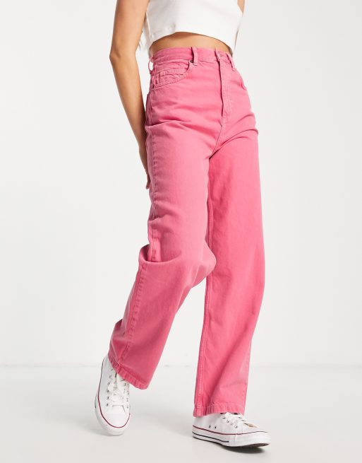Topshop - Fuchsia-farvet og posede jeans