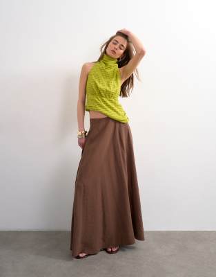 Topshop - Full Circle - Cupro-Maxirock in Schokobraun-Brown