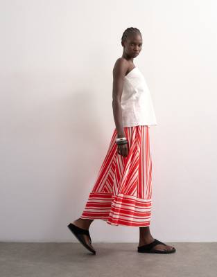Full circle cut about maxi skirt in red and white stripe