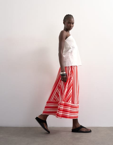 Topshop full circle cut about maxi skirt in red and white stripe - view 1
