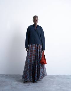 Full circle maxi skirt in blue check