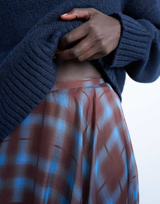 Topshop full circle maxi skirt in blue check