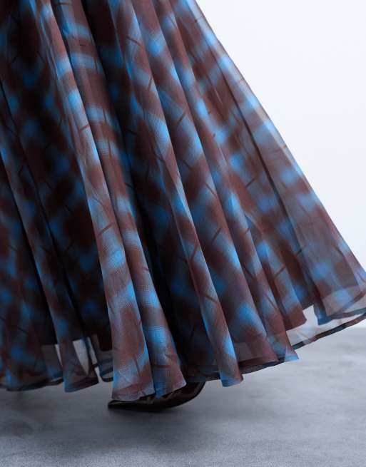 Topshop full circle maxi skirt in blue check