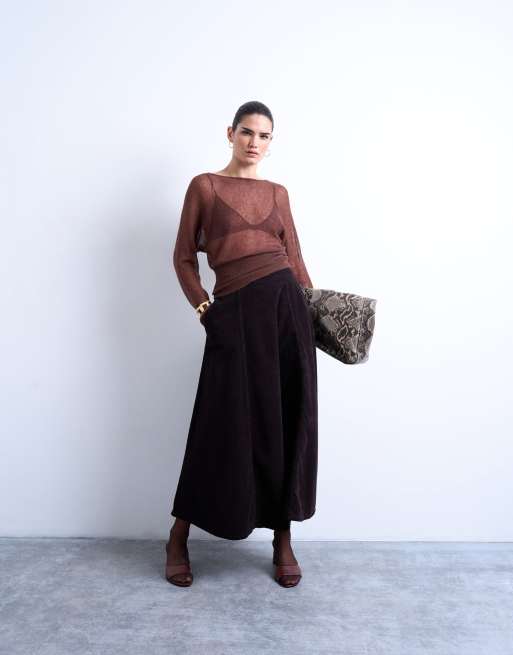 Topshop full circle maxi skirt in chocolate cord