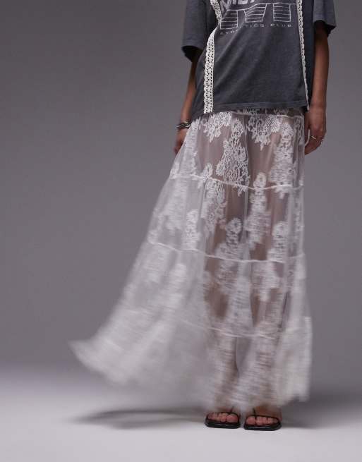 Topshop full lace maxi skirt in ivory, 2 of 5