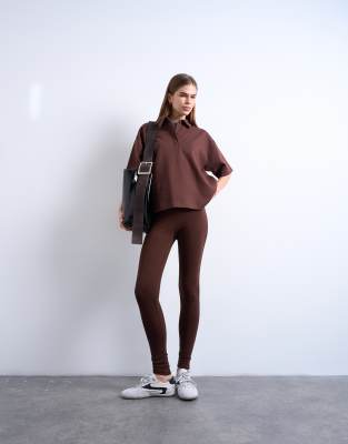 Topshop Full Length Heavyweight Leggings In Brown