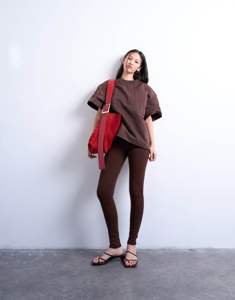 Topshop full length heavyweight leggings in chocolate brown - view 1