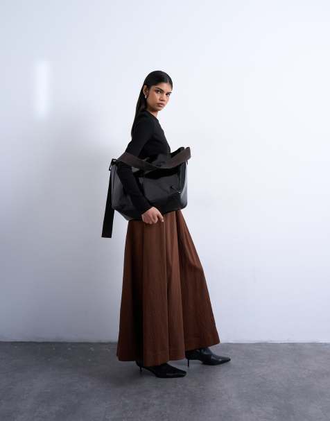 Topshop full maxi skirt in brown with black stripe - view 1